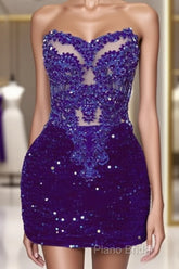 Short Purple Sequin Bodycon Dresses With Embroidery