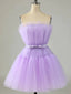 Short Purple Strapless Tulle Prom Dresses, Short Lavender Tulle Graduation Homecoming Dresses