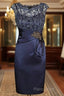 Short Sheath Navy Mother Of Bride Dresses With Lace Beading Formal Prom Gown