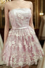 Short Strapless Homecoming Dresses With 3D Lace Flowers