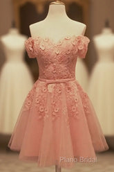 Short Tulle Homecoming Dresses Lace Embroidery Off The Shoulder