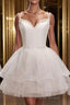 Short V Neck White Formal Prom Dresses, Short V Neck White Formal Homecoming Dresses