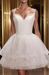 Short V Neck White Formal Prom Dresses, Short V Neck White Formal Homecoming Dresses