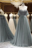 Silver Grey Tulle Off Shoulder Beading Dresses