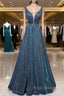 Simple A-Line Blue Long Formal Prom Dresses, Blue Formal Dresses
