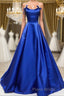 Simple A Line Royal Blue Satin Long Formal Prom Dress, Royal Blue Formal Dress, Cheap Royal Blue Evening Dress