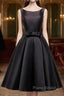 Simple A-Line Satin Black Short Formal Prom Dresses, Black Homecoming Dresses