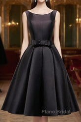 Simple  A-Line Satin Black Short Formal Prom Dresses, Black Homecoming Dresses