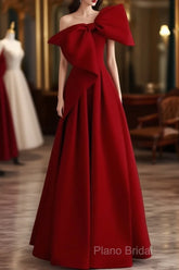 Simple A Line Strapless Red Floor Length Formal Prom Dresses