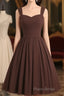 Simple A-Line Sweetheart Neck Chiffon Brown Short Formal Prom Dresses, Brown Homecoming Dresses
