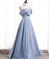 Simple Blue Off Shoulder Satin Long Prom Dress Blue Bridesmaid Dress