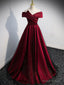 Simple Burgundy Satin Long Prom Dress, Burgundy Evening Dresses