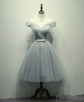Simple Gray Tulle Short Prom Dress, Gray Tulle Bridesmaid Dress