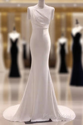 Simple Mermaid Satin White Long Wedding Dresses Brides Dresses