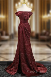 Simple Off Shoulder Burgundy Long Formal Prom Dresses, Burgundy Long Formal Dresses