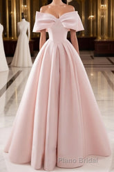 Simple pink satin long Formal Prom dress, pink satin evening dress