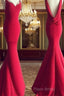 Simple Red Mermaid Long Formal Prom Dresses, Red Formal Dresses