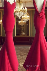 Simple Red Mermaid Long Formal Prom Dresses, Red Formal Dresses