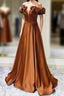 Simple Satin Long Formal Prom Dresses, Off The Shoulder V-Neck Formal Dresses
