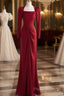 Simple Sheath Long Sleeves Red Formal Prom Dresses Formal Dresses