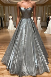 Simple sweetheart neck gray satin long Formal Prom dress gray formal party dress