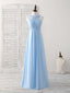 Simple V Neck Chiffon Blue Long Prom Dress Blue Bridesmaid Dress