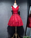 Simple V Neck Tulle Burgundy Homecoming Dress, Burgundy Prom Dress