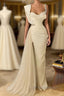 Simple White Long Mermaid Spaghetti Straps Beading Tulle Formal Prom Dress With Slit
