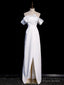 Simple White Off Shoulder Satin Long Prom Dress, White Long Formal Dress