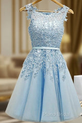 Sleeveless Tulle Homecoming Dresses Short Formal Prom Dresses With Lace Appliques