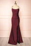 Burgundy Prom Dresses, Sheath/Column Scoop Neck Silk-like Satin Floor-length Ruffles Bridesmaid Dresses