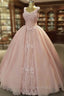 Spaghetti Straps V Neck Pink Tulle Wedding Dresses Ball Gowns