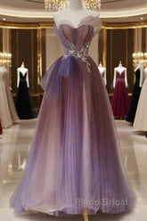 Sparkle Purple Beading Ruffles Tulle Formal Prom Dresses