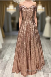 Sparkly Rose Gold Sequin Ball Gown Dresses Off Shoulder