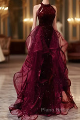 Sparkly Sheath Burgundy Sequin Long Formal Prom Dresses Party Dresses