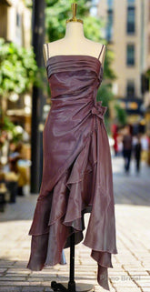 Sparkly Vintage Spaghetti Straps Purple Prom Dresses Ruffle Sleeveless Mermaid Ruffled Fromal Dresses