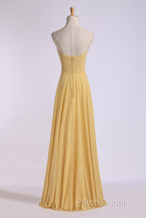 Strapless Gold High Waist Chiffon Long Bridesmaid Dresses