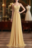 Strapless Gold High Waist Chiffon Long Bridesmaid Dresses