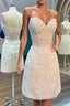 Strapless Short White Lace Formal Prom Dresses, Short White Lace Formal Homecoming Dresses