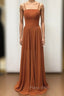 Straps Burnt Orange Bridesmaid Dressess With Removable Train