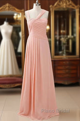 Straps Chiffon Long Bridesmaid Dresses Coral Formal Wedding Party Dresses