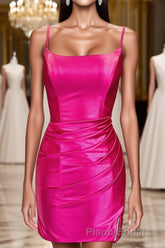 Straps Fuchsia Ruched Bodycon Homecoming Dresses