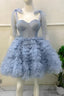 A Line Straps Tulle Short Prom Dress, Above Knee Homecoming Gown
