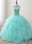 Sweet 16 Dress Green Round Neck Tulle Beads Long Prom Dress