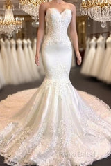 Sweetheart Lace Mermaid Wedding Dresses | Strapless Fit And Flare Bridal Gowns Formal Prom Dresses