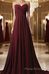 Sweetheart Neck Maroon Long Formal Prom Dresses, Burgundy Long Formal Bridesmaid Dresses