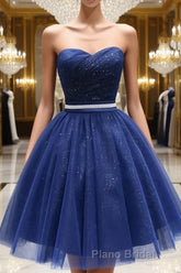 Sweetheart Neck Short Blue Formal Prom Dresses, Short Blue Formal Homecoming Graduation Dresses