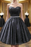 Sweetheart Neck Strapless Black Short Formal Prom Dresses, Open Back Black Homecoming Dresses, Black Formal Evening Dresses