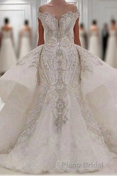 Sweetheart Sparkle Beaded Mermaid Bridal Gowns With Overskirt