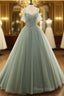 Tulle Ball Gown Long Formal Prom Dresses With Beading,Formal Dresses,Charming Dance Dresses